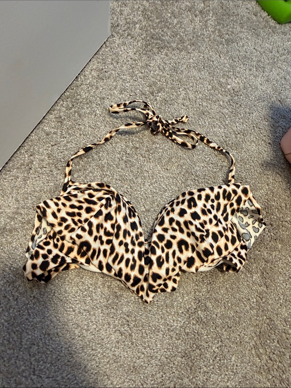 PINK Victoria's Secret Leopard Print Swim Camisole - Beige & Black
